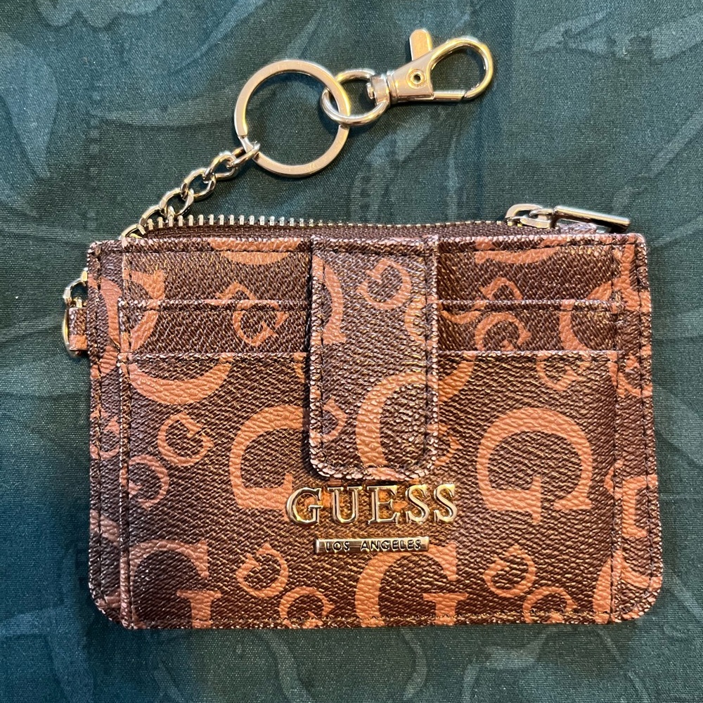 Guess Brown and Tan Logo Cardholder with Keyring